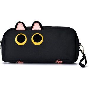 Hongdian Large Capacity Pencil Case Black Color, 3D Cat Pen Bags Pencil Pouch